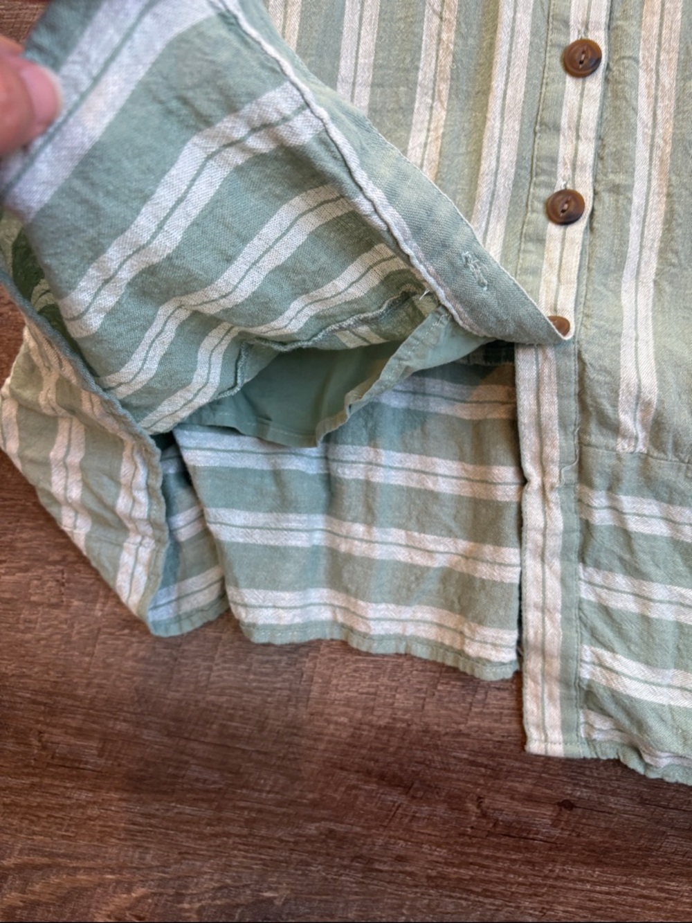Sleeveless Button-Front Midi Dress in Sage Stripe and White - Picture 3 of 16